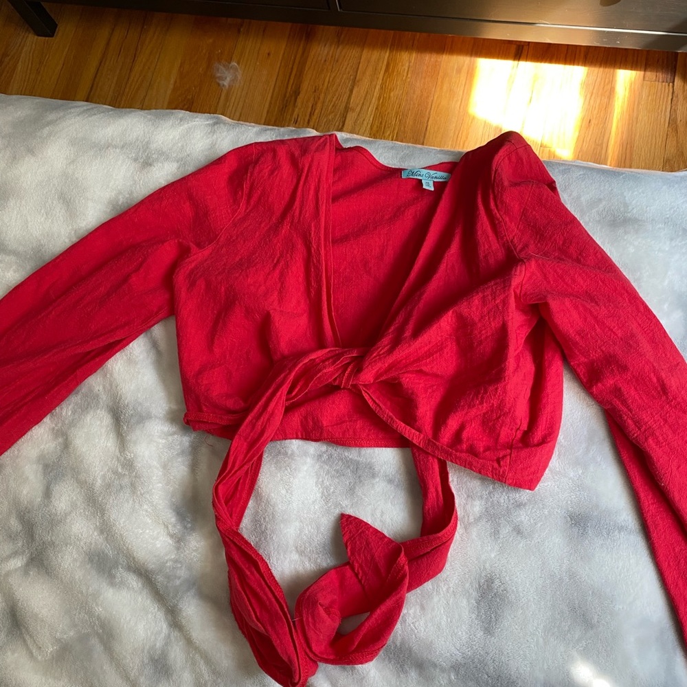 Long sleeved crop tie top